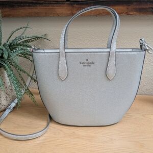 Kate Spade Silver Glitter Glimmer Lunar Light Satchel Crossbody Bag Purse
